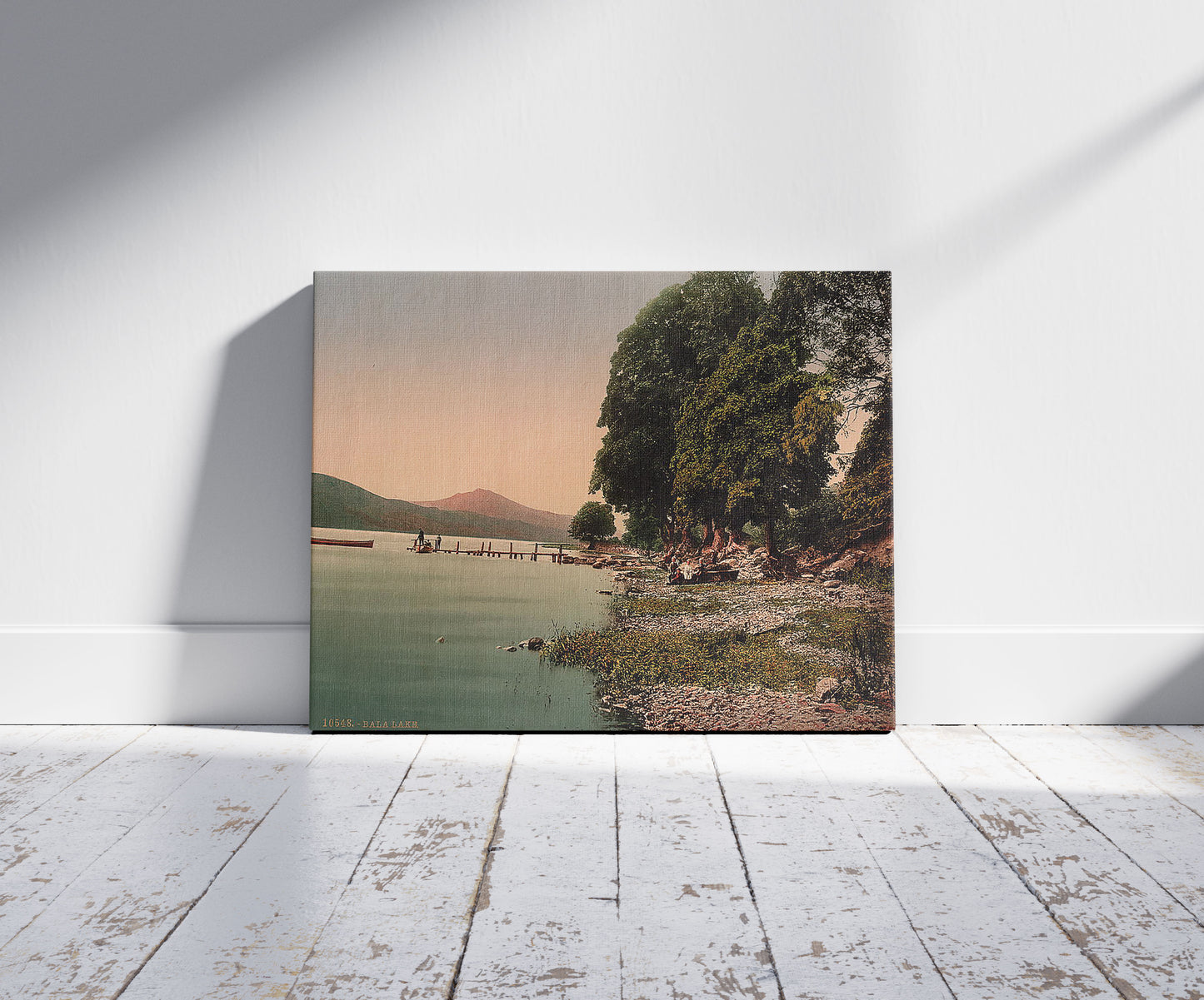 A picture of Lake, Bala, Wales, a mockup of the print leaning against a wall