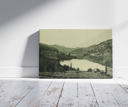 A picture of Lake San Cristoval, a mockup of the print leaning against a wall