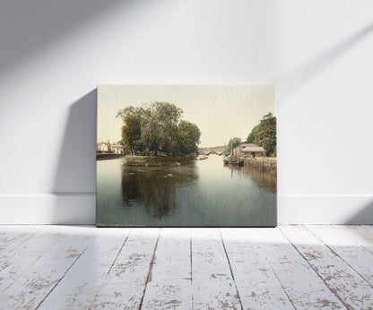 A picture of Landing place, Totnes, England, a mockup of the print leaning against a wall