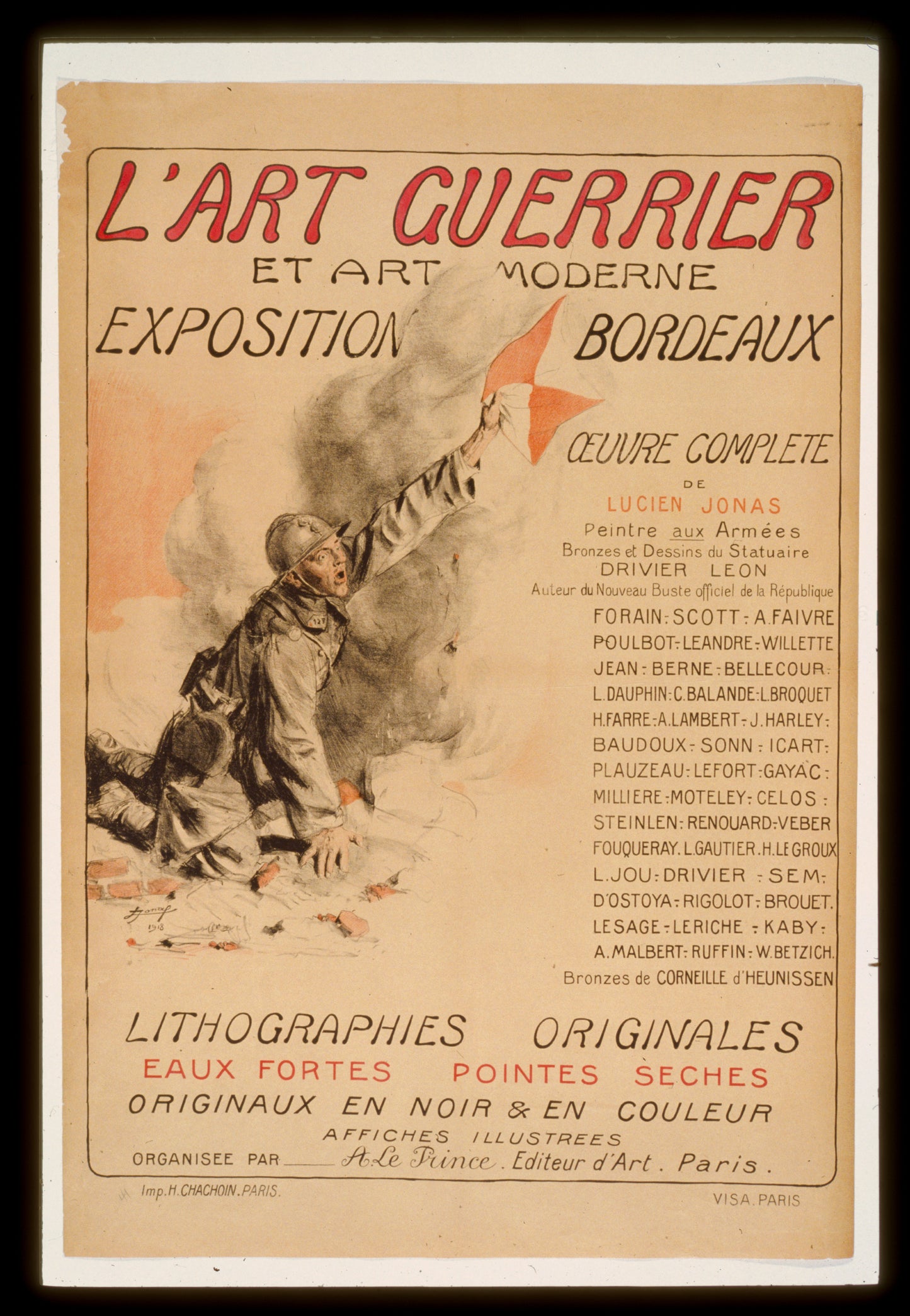 A picture of L'art guerrier et art moderne. Exposition Bordeaux, lithographies, originales, eaux fortes, pointes seches . . . Organisée par A. Le Prince editeur d'art, Paris