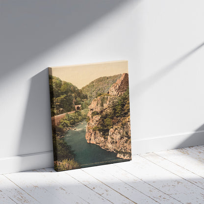 A picture of Le Cantal, gorge of the Cère river, Auvergne Mountains, France, a mockup of the print leaning against a wall