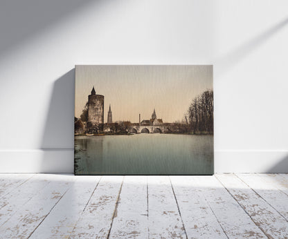 A picture of Le Lac d'Amour, Bruges, Belgium, a mockup of the print leaning against a wall