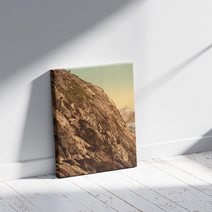 A picture of Le Mauvais Pas, Chamonix Valley, France, a mockup of the print leaning against a wall
