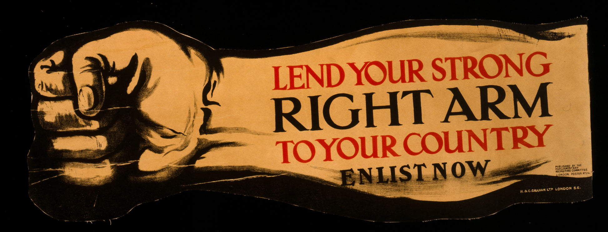 A picture of Lend your strong right arm to your country. Enlist now