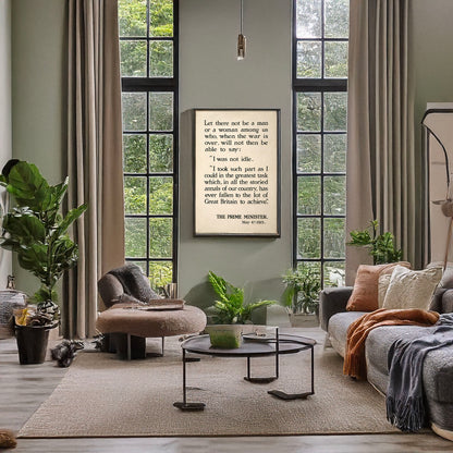 A picture of Let there not be a man or a woman among us ..., a mockup of the print leaning against a wall