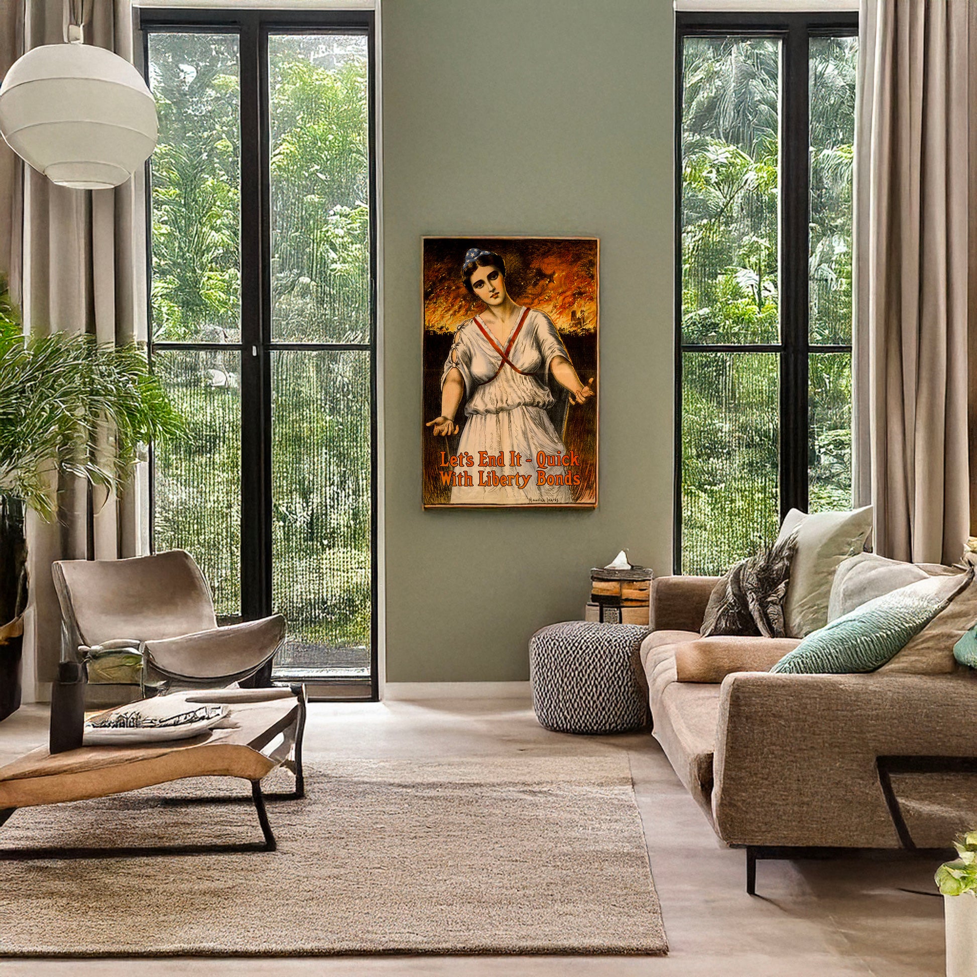 A picture of Let's end it - quick, with Liberty Bonds, a mockup of the print leaning against a wall