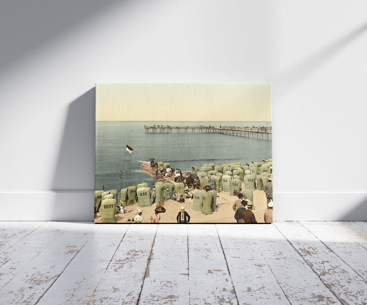 A picture of Life on the sands, the pier, Norderney, Germany, a mockup of the print leaning against a wall