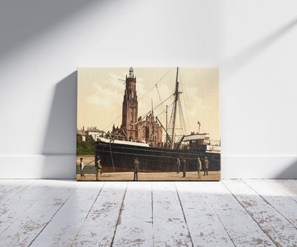 A picture of Lighthouse, Bremerhafen, Hanover (i.e. Hannover), Germany, a mockup of the print leaning against a wall