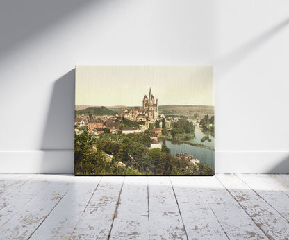 A picture of Limburg (i.e., Limburg an der Lahn), Hesse-Nassau, Germany, a mockup of the print leaning against a wall