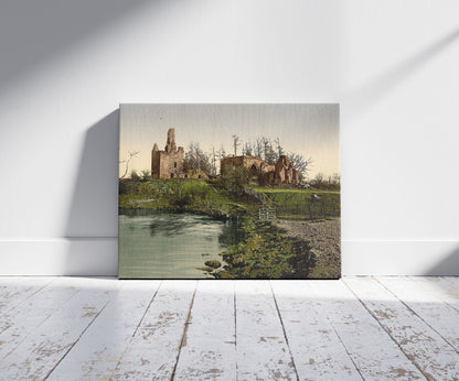 A picture of Lincluden Abbey, Dumfries, Scotland, a mockup of the print leaning against a wall