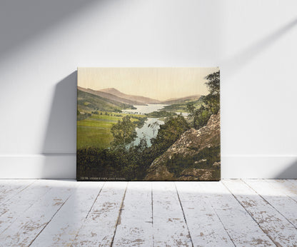 A picture of Loch Tummel, Queen's View, Scotland, a mockup of the print leaning against a wall