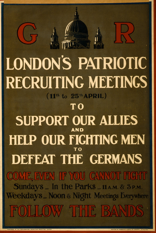 A picture of London's patriotic recruiting meetings ... Follow the bands