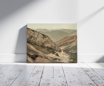 A picture of Looking towards Titlis, Pilatus, Switzerland, a mockup of the print leaning against a wall