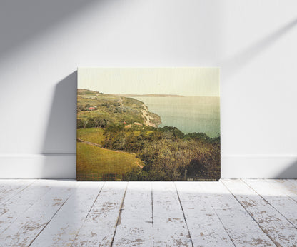 A picture of Luccombe Chine, Isle of Wight, England, a mockup of the print leaning against a wall