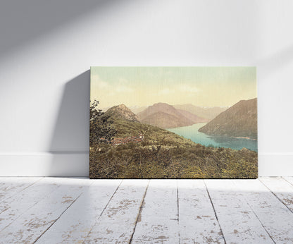 A picture of Lugano, Monte Brè, Tessin, Switzerland, a mockup of the print leaning against a wall