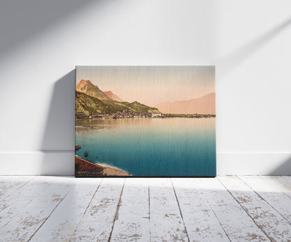 A picture of Maderno, Lake Garda, Italy, a mockup of the print leaning against a wall