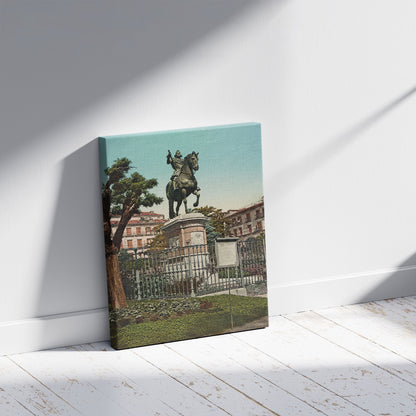 A picture of Madrid. Monumento de Felipe III, a mockup of the print leaning against a wall