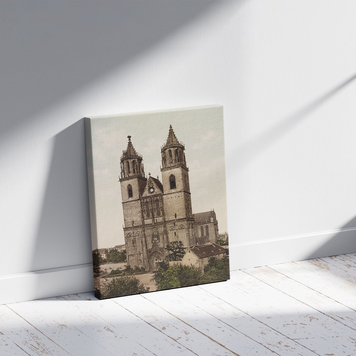 A picture of Magdeburg. Der Dom, a mockup of the print leaning against a wall