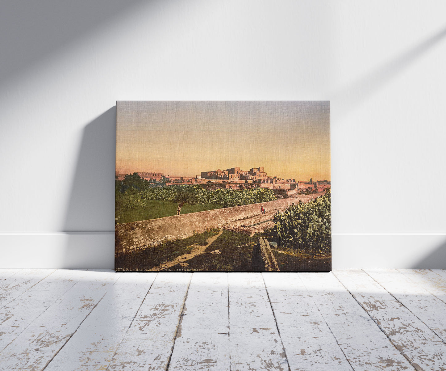 A picture of Mahomedia (the lost town), Tunis, Tunisia, a mockup of the print leaning against a wall