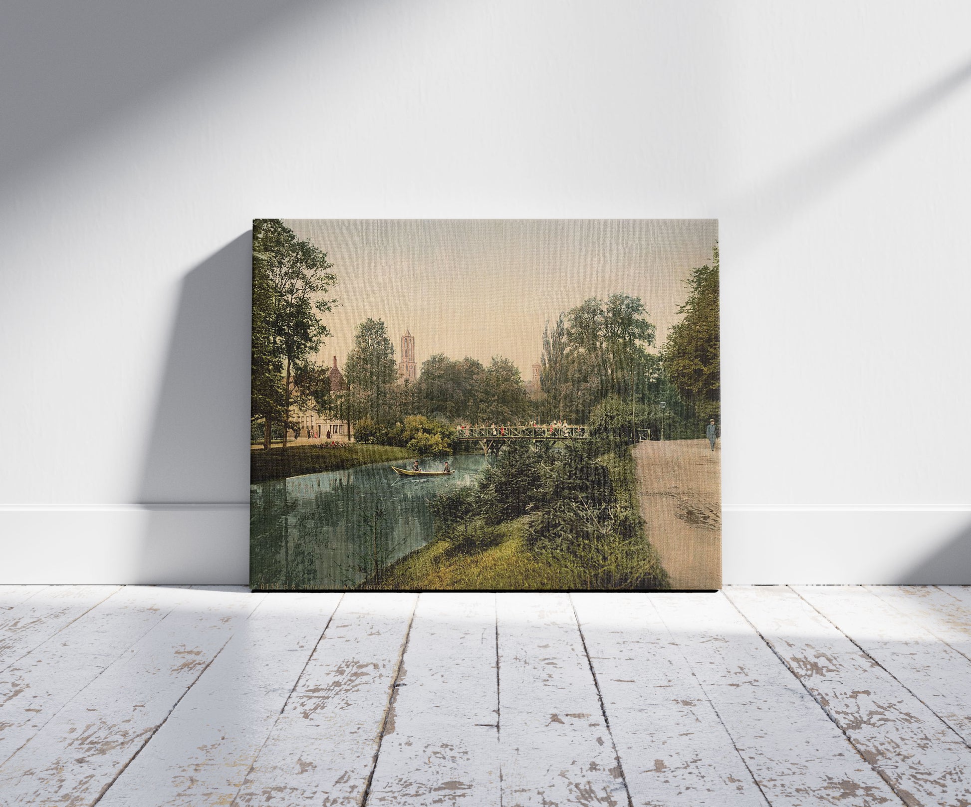 A picture of Maliesingel Knuppelbrug, Utrecht, Holland, a mockup of the print leaning against a wall