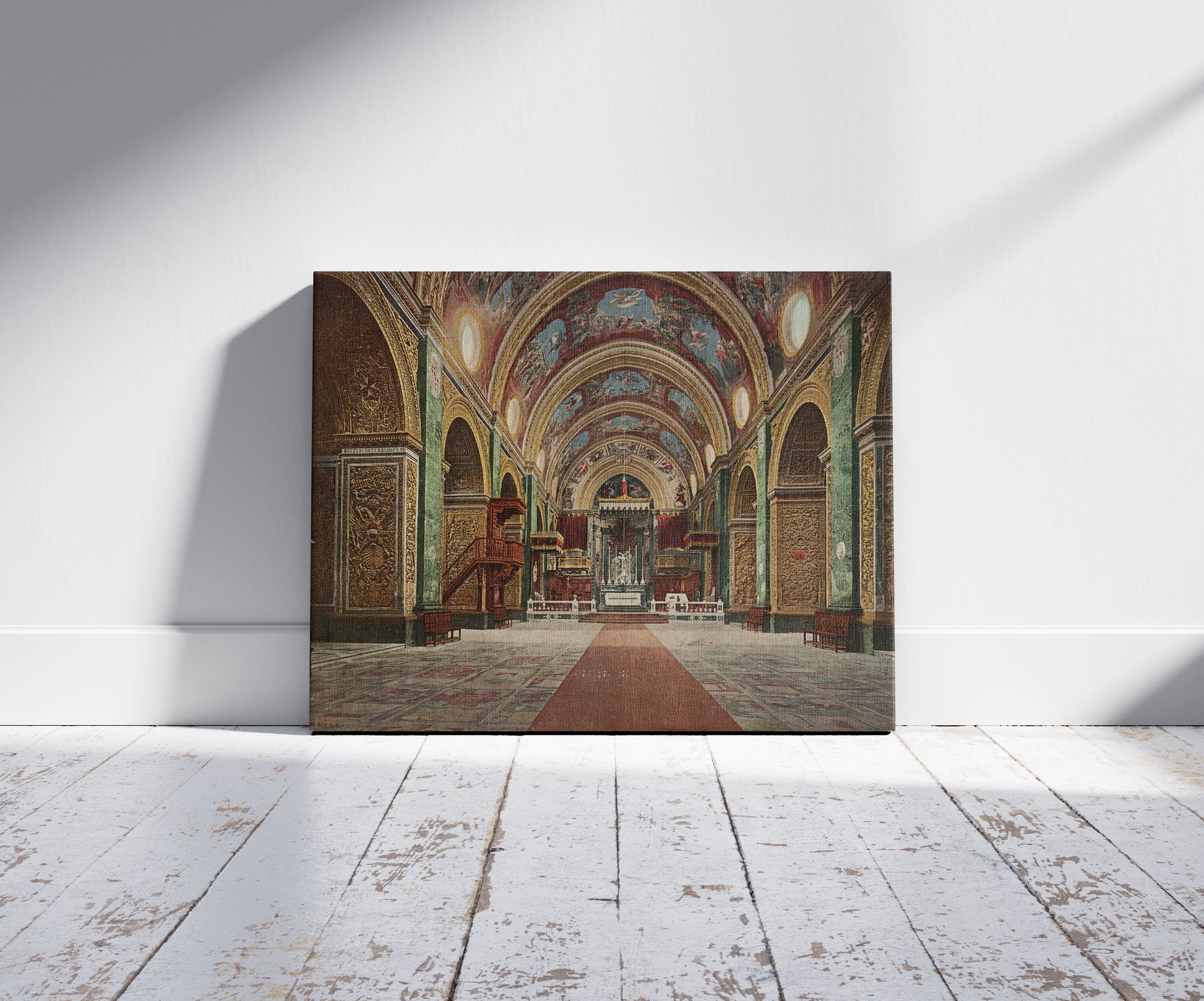 A picture of Malta. Interno del Duomo di S. Giovanni, a mockup of the print leaning against a wall