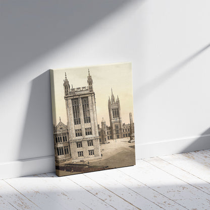 A picture of Marischal College, Aberdeen, Scotland, a mockup of the print leaning against a wall