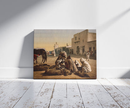 A picture of Market, Kairwan, Tunisia, a mockup of the print leaning against a wall