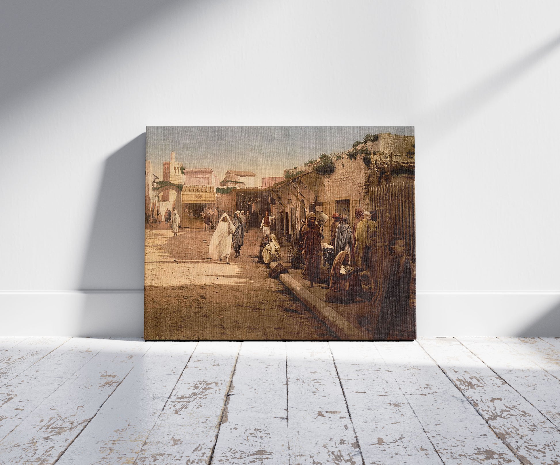 A picture of Marr Street, Tunis, Tunisia, a mockup of the print leaning against a wall