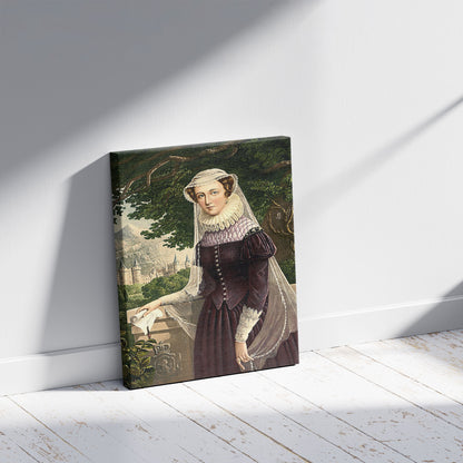 A picture of Mary, Queen of Scots, a mockup of the print leaning against a wall