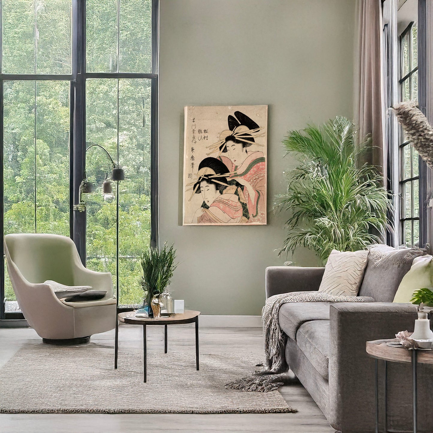 A picture of Matsubaya uchi matsūmura yosoi, a mockup of the print leaning against a wall