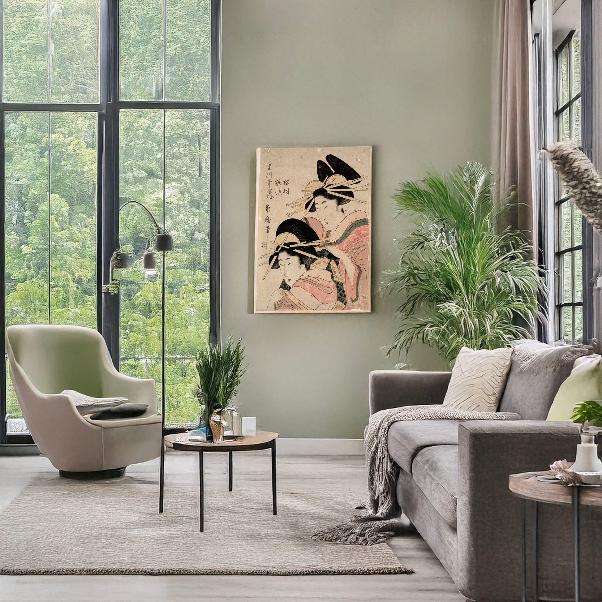 A picture of Matsubaya uchi matsūmura yosoi, a mockup of the print leaning against a wall