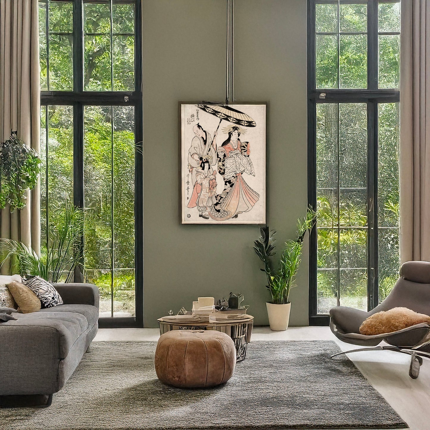 A picture of Matsubaya uchi yosooi, a mockup of the print leaning against a wall