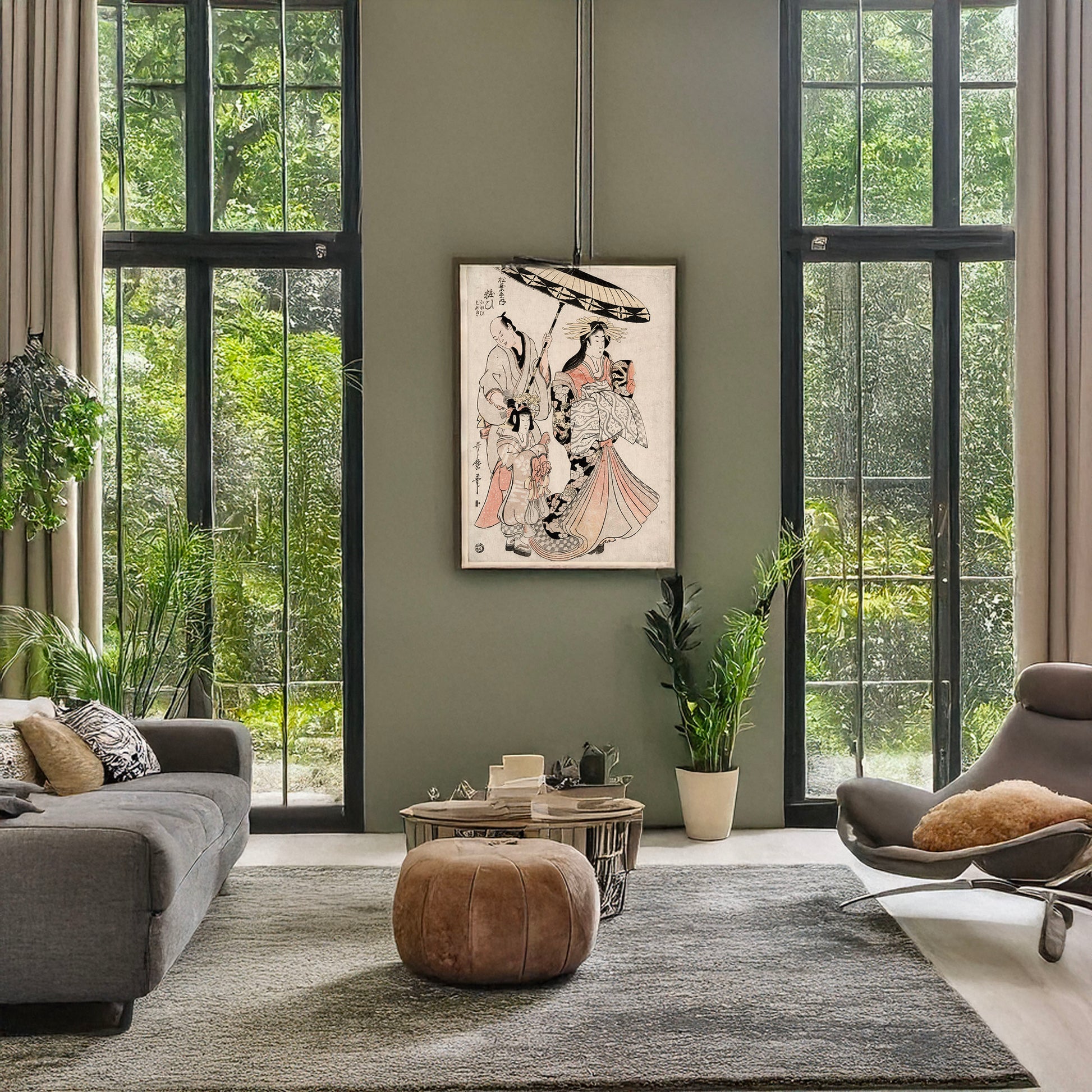 A picture of Matsubaya uchi yosooi, a mockup of the print leaning against a wall