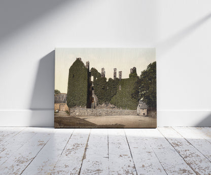 A picture of McLellan's Castle, Kirkcudbright, Scotland, a mockup of the print leaning against a wall