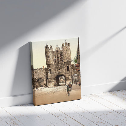 A picture of Micklegate Bar, York, England, a mockup of the print leaning against a wall