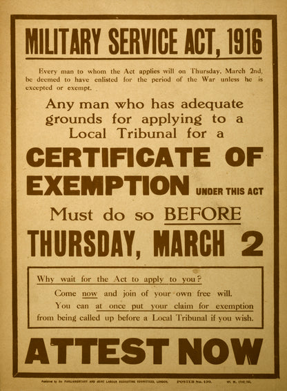 A picture of Military service act, 1916 ... Attest now
