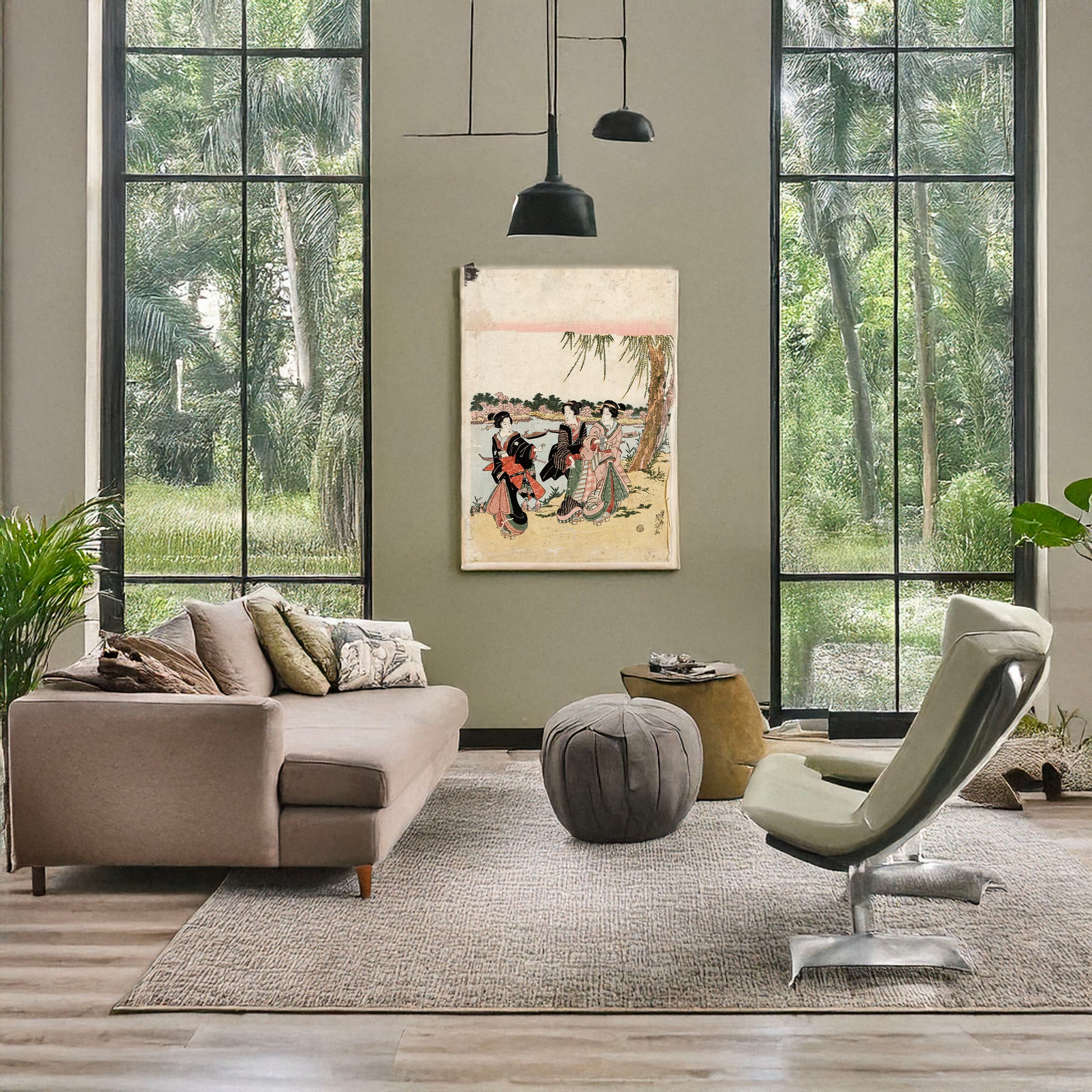 A picture of Mimeguri no hanami, a mockup of the print leaning against a wall