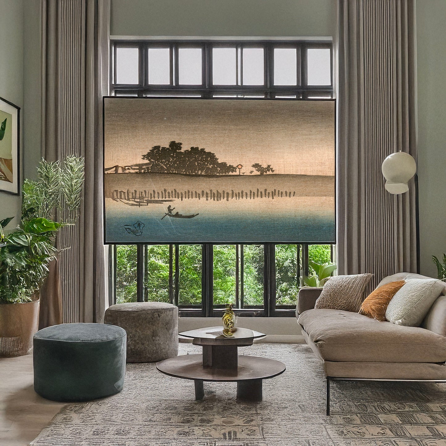 A picture of Mimeguri yakei, a mockup of the print leaning against a wall