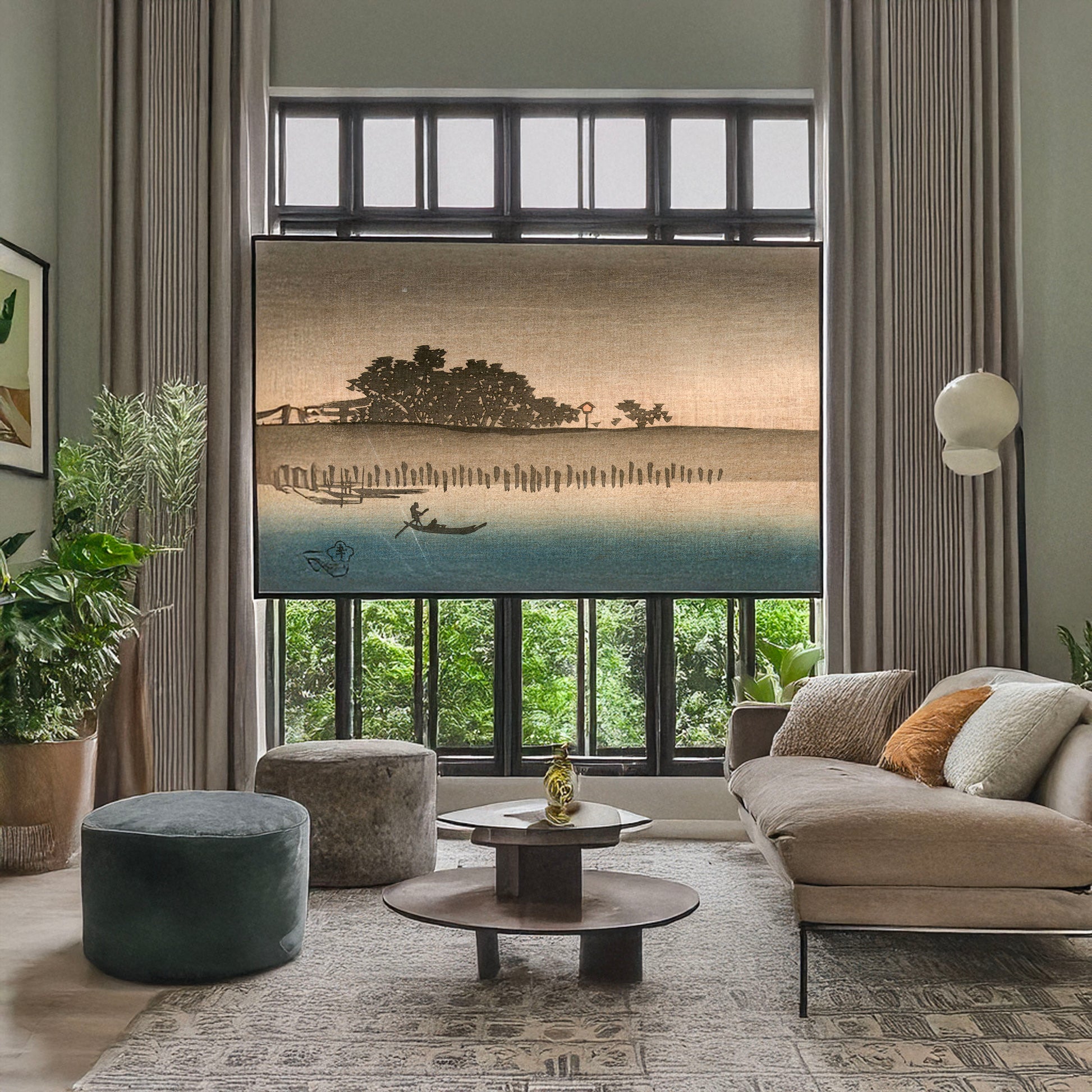 A picture of Mimeguri yakei, a mockup of the print leaning against a wall