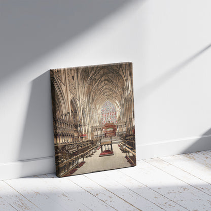 A picture of Minster, choir east, York, England, a mockup of the print leaning against a wall