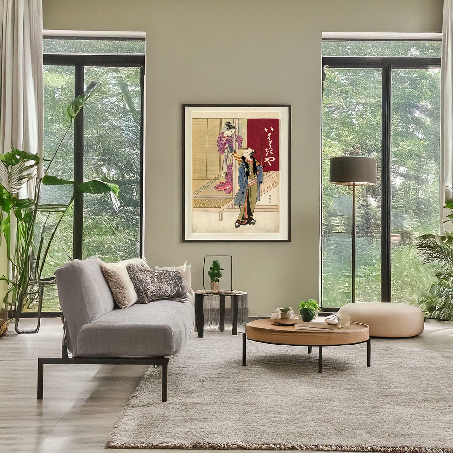 A picture of Mitate rajōmon, a mockup of the print leaning against a wall