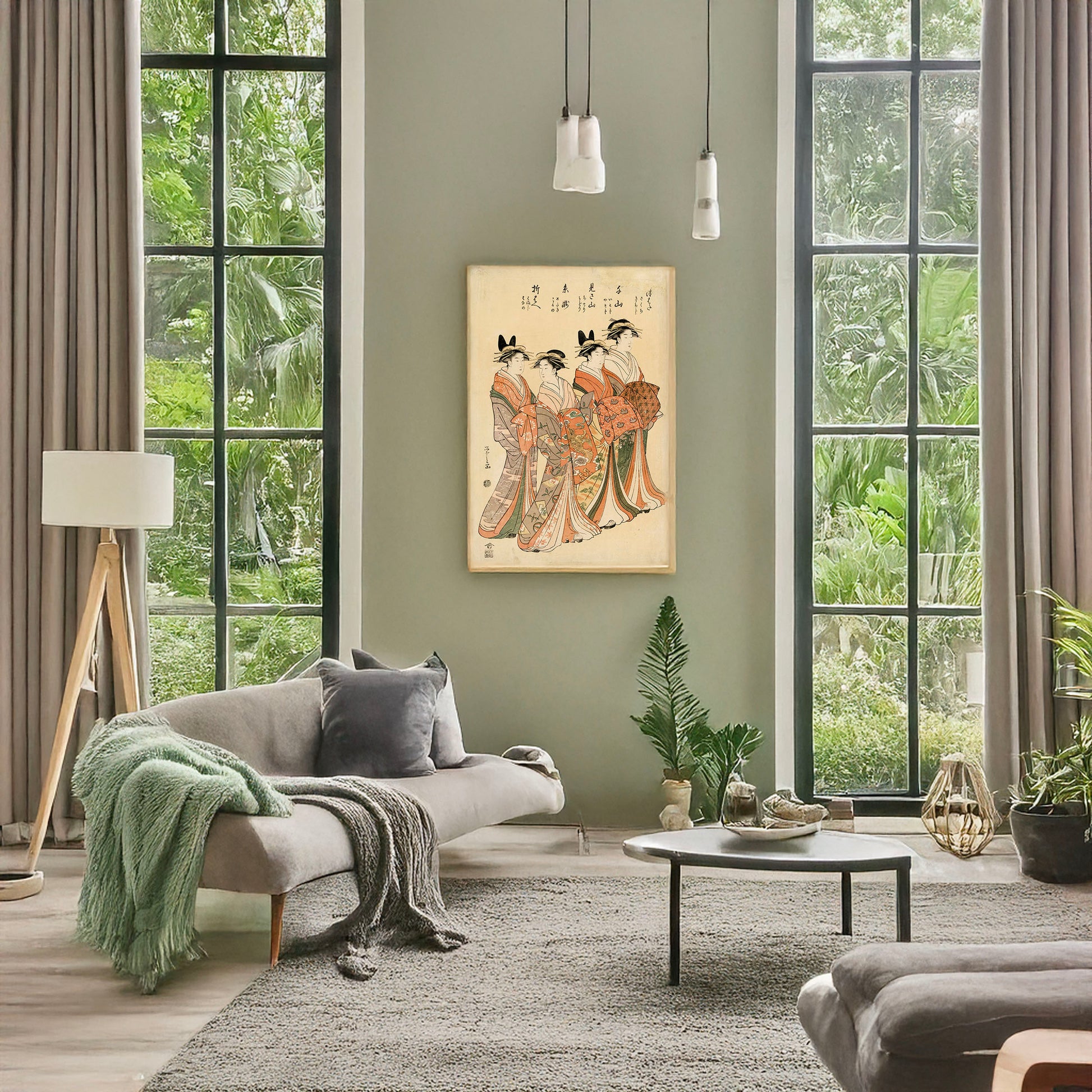 A picture of Mitsuhata senzan misayama itotaki oribae, a mockup of the print leaning against a wall