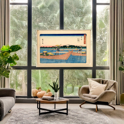 A picture of Mitsuke, a mockup of the print leaning against a wall