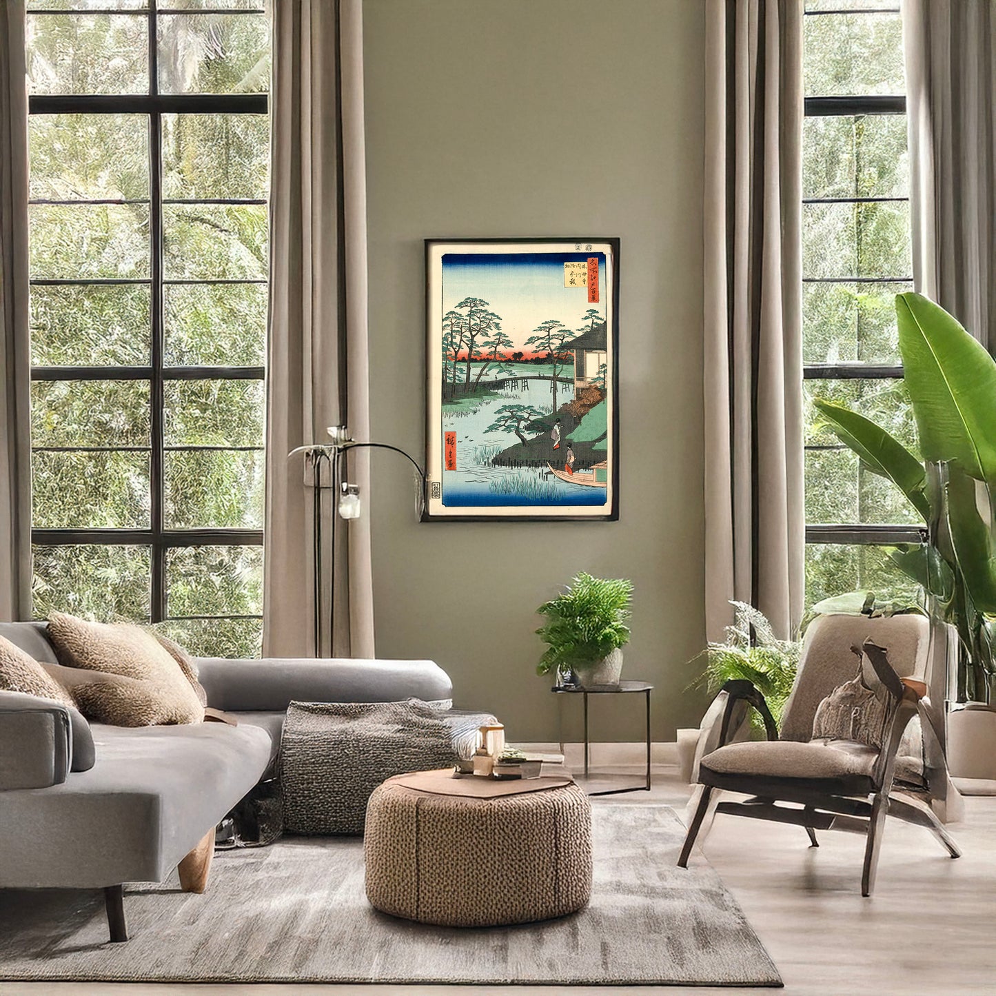 A picture of Mokuboji uchigawa gozensaihata, a mockup of the print leaning against a wall