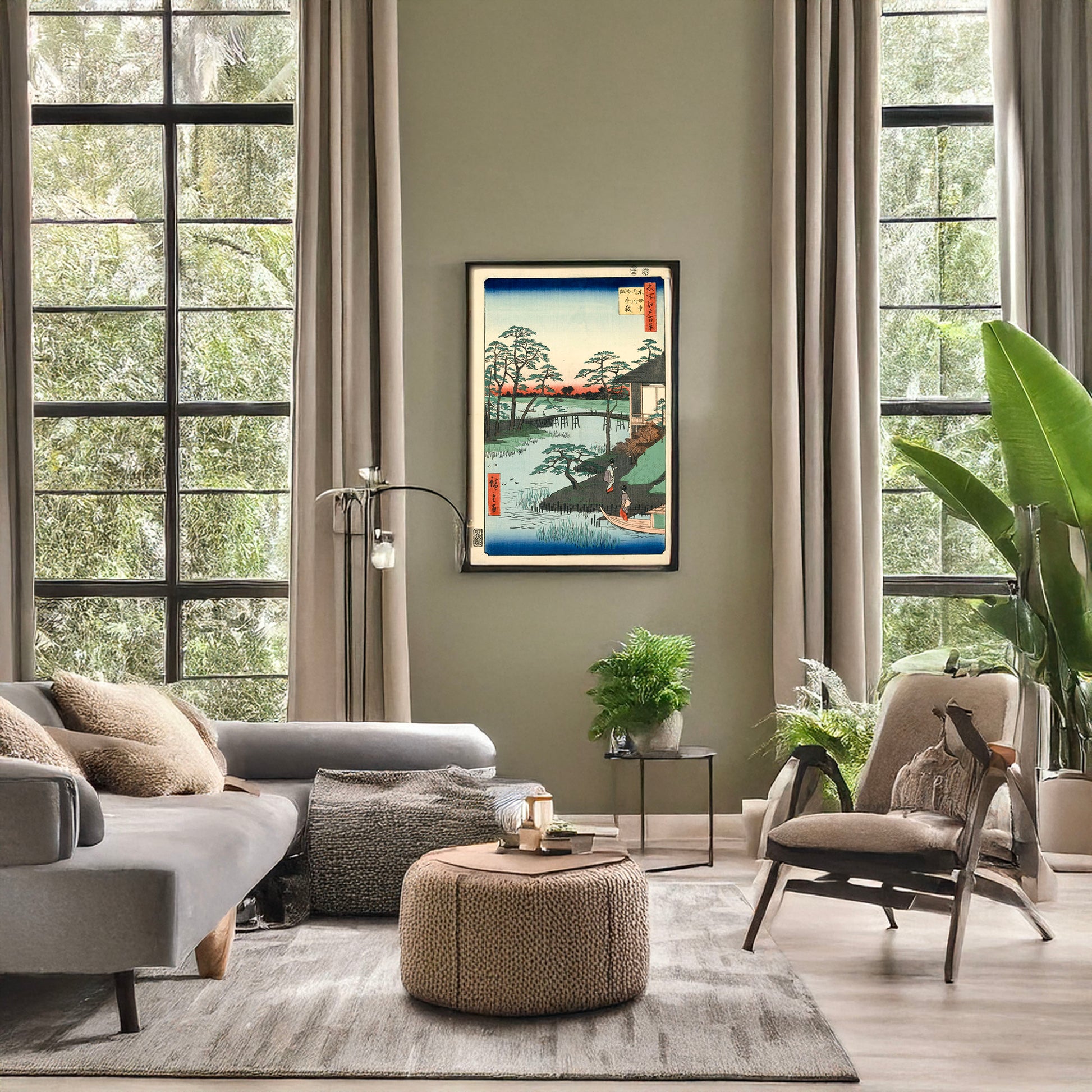 A picture of Mokuboji uchigawa gozensaihata, a mockup of the print leaning against a wall