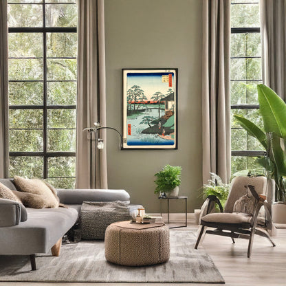 A picture of Mokuboji uchigawa gozensaihata, a mockup of the print leaning against a wall