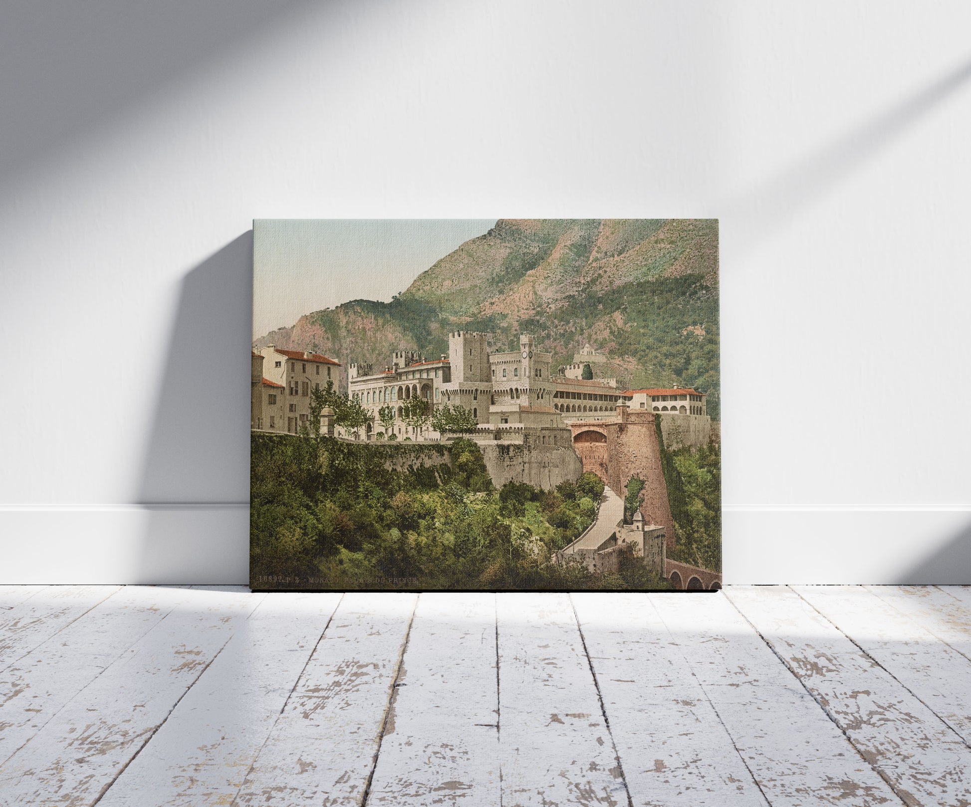 A picture of Monaco. Palais du Prince, a mockup of the print leaning against a wall