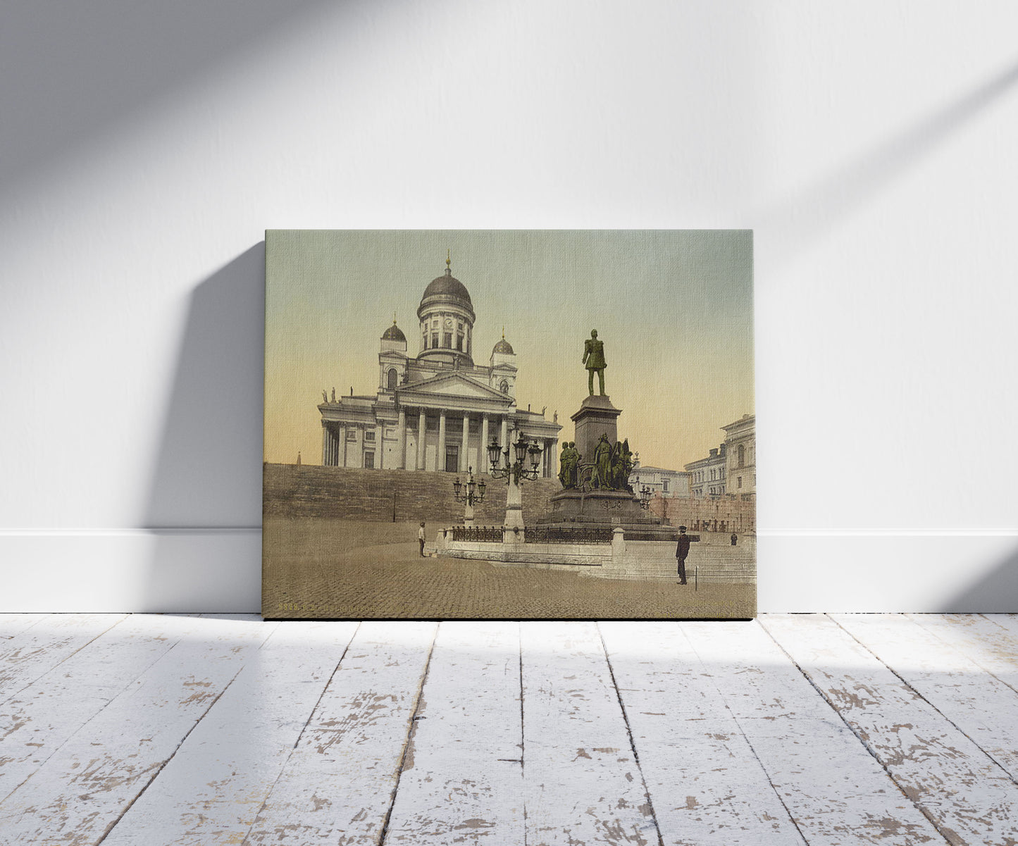 A picture of Monument of Alexander II, Helsingfors, Helsinki, Finland, a mockup of the print leaning against a wall