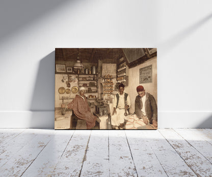 A picture of Moorish coffee house, Algiers, Algeria, a mockup of the print leaning against a wall