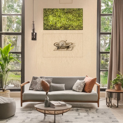 A picture of Mortar, a mockup of the print leaning against a wall